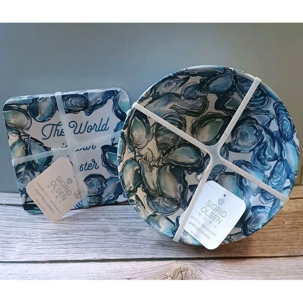 NWT Sigrid Olsen Melamine Oysters Salad Bowls & Appetizer Plates Set- Coastal